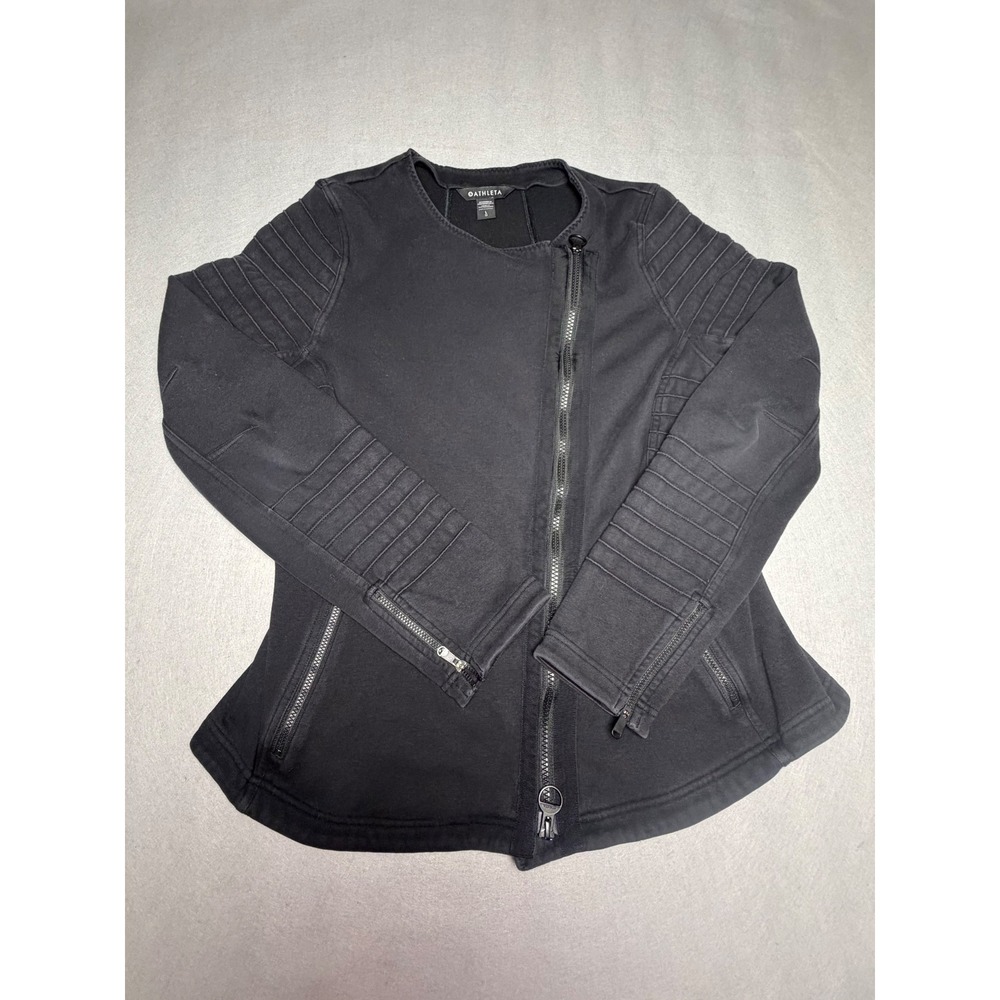 Athleta Womens Black Moto Jacket Asymmetrical Zip Quilted Ribbed Sleeve Large